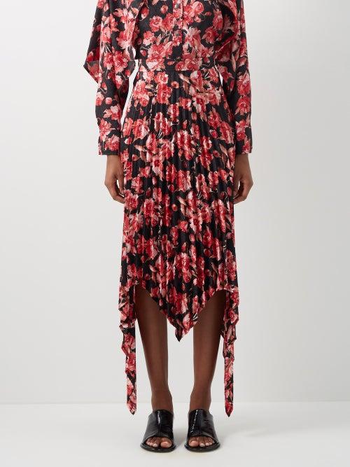 Thebe Magugu - Nightmare Floral-print Pleated Crepe Skirt - Womens - Red Multi