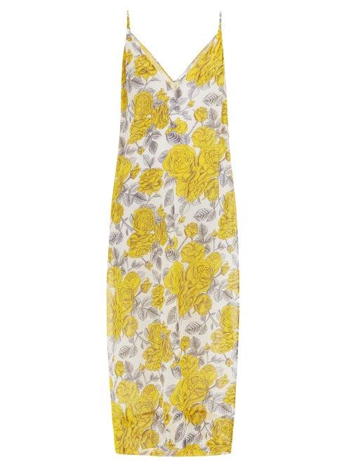 Matchesfashion.com Ganni - V-neck Rose-print Poplin Slip Dress - Womens - Yellow Print