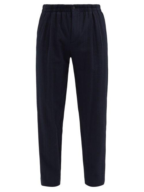 Matchesfashion.com Giorgio Armani - 3d-effect Herringbone-twill Trousers - Mens - Navy