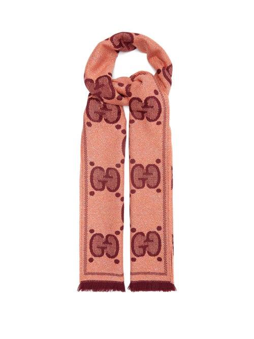 Gucci - Gg Logo-jacquard Wool-blend Scarf - Womens - Pink Multi