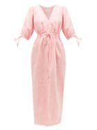 Matchesfashion.com Gl Hrgel - V-neck Linen Dress - Womens - Pink