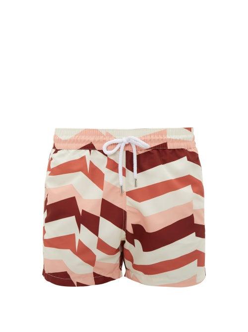 Matchesfashion.com Frescobol Carioca - Geometric Stripe Print Swim Shorts - Mens - Cream Multi