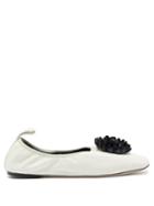 Matchesfashion.com Loewe - Flower-appliqu Leather Ballet Flats - Womens - White Black