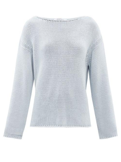 Another Tomorrow - Boat-neck Cotton Sweater - Womens - Blue