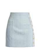 Balmain Side-button Stretch-denim Mini Skirt