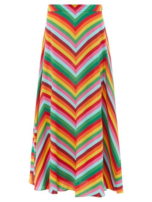 Valentino - Chevron-stripe Crepe De Chine Midi Skirt - Womens - Multi