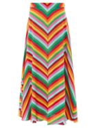 Valentino - Chevron-stripe Crepe De Chine Midi Skirt - Womens - Multi