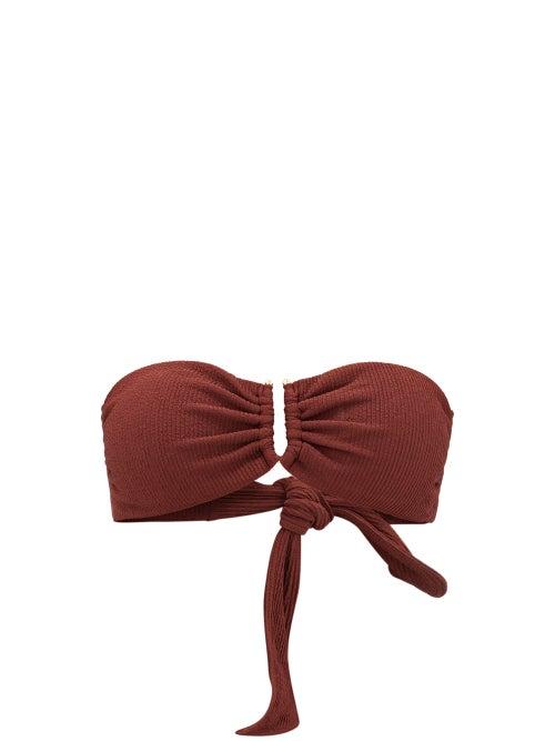 Matchesfashion.com Self-portrait - U-bar Ribbed Bandeau Bikini Top - Womens - Brown