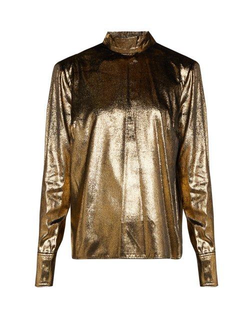 Matchesfashion.com Frame - Metallic Velvet Blouse - Womens - Gold