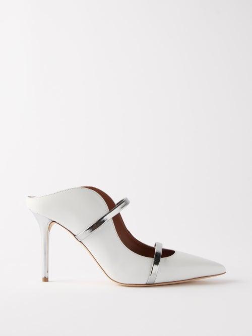 Malone Souliers - Maureen 85 Leather Mules - Womens - White Silver