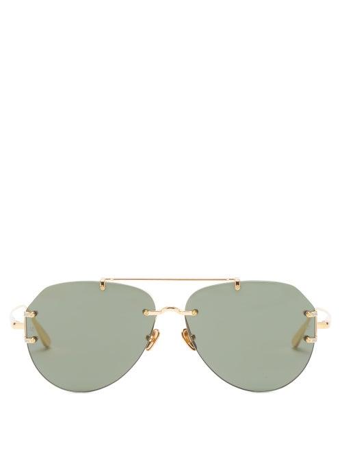 Linda Farrow - Duit Aviator Titanium Sunglasses - Womens - Gold