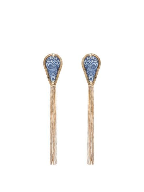 Matchesfashion.com Rosantica By Michela Panero - Sicilia Tasselled Tile Clip Earrings - Womens - Blue Multi