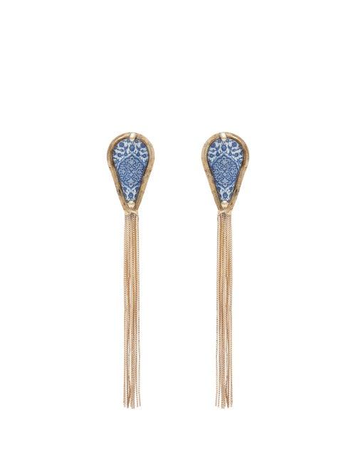Matchesfashion.com Rosantica By Michela Panero - Sicilia Tasselled Tile Clip Earrings - Womens - Blue Multi