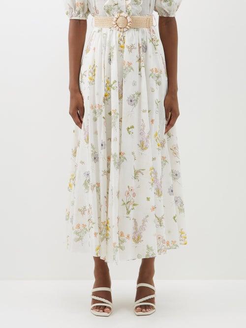 Zimmermann - Jeannie Belted Floral-print Cotton Maxi Skirt - Womens - Floral