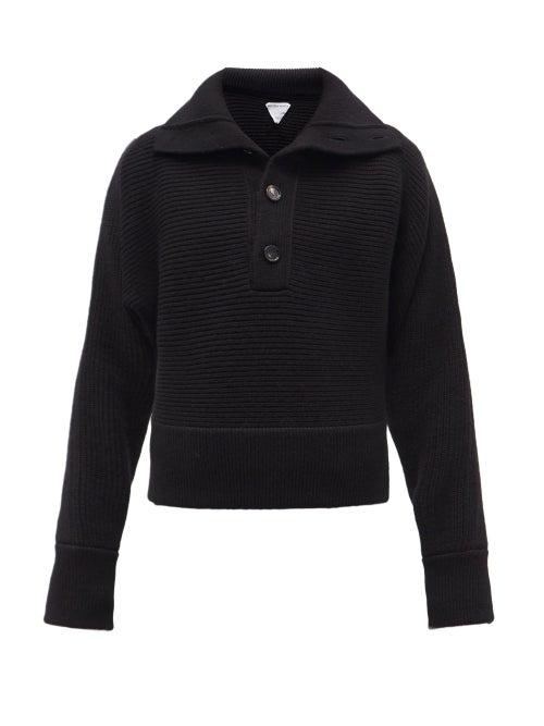 Mens Rtw Bottega Veneta - Foldover-collar Wool-blend Sweater - Mens - Black