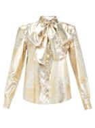 Matchesfashion.com Sara Battaglia - Pussy-bow Palm-leaf Brocade Blouse - Womens - Gold Multi