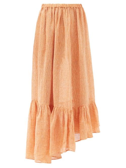 Matchesfashion.com Lisa Marie Fernandez - Nicole Gathered Asymmetric Linen-blend Skirt - Womens - Orange