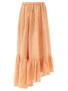 Matchesfashion.com Lisa Marie Fernandez - Nicole Gathered Asymmetric Linen-blend Skirt - Womens - Orange