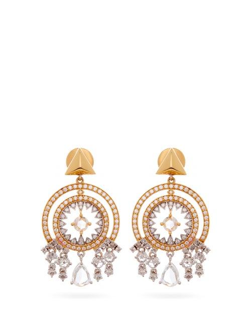 Matchesfashion.com Jade Jagger - Stellar Diamond & 18kt Gold Drop Earrings - Womens - Crystal