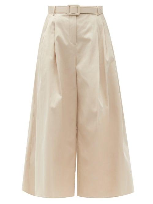 Matchesfashion.com Carolina Herrera - High-rise Cotton-blend Wide-leg Trousers - Womens - Beige