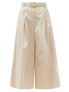 Matchesfashion.com Carolina Herrera - High-rise Cotton-blend Wide-leg Trousers - Womens - Beige