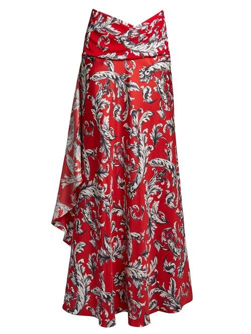 Matchesfashion.com Jw Anderson - Draped Side Fluted Hem Satin Maxi Skirt - Womens - Red Multi