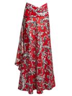 Matchesfashion.com Jw Anderson - Draped Side Fluted Hem Satin Maxi Skirt - Womens - Red Multi