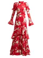 Matchesfashion.com Erdem - Evangeline Gertrude Embroidered Silk Organza Gown - Womens - Red Multi
