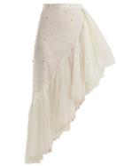 Matchesfashion.com Rodarte - Asymmetric Pearl Embellished Ruffle Skirt - Womens - White