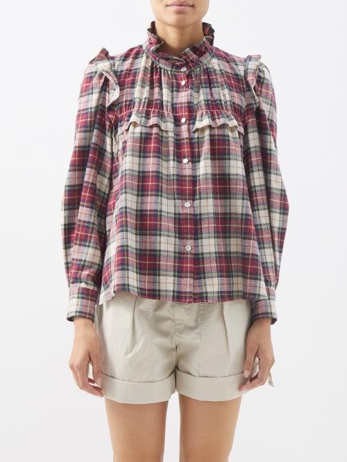 Isabel Marant Toile - Idety Ruffled Checked Cotton-flannel Shirt - Womens - Maroon