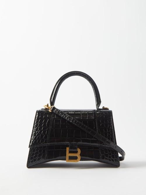 Balenciaga - Hourglass S Crocodile-effect Leather Bag - Womens - Black