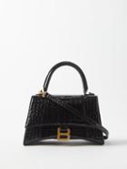 Balenciaga - Hourglass S Crocodile-effect Leather Bag - Womens - Black