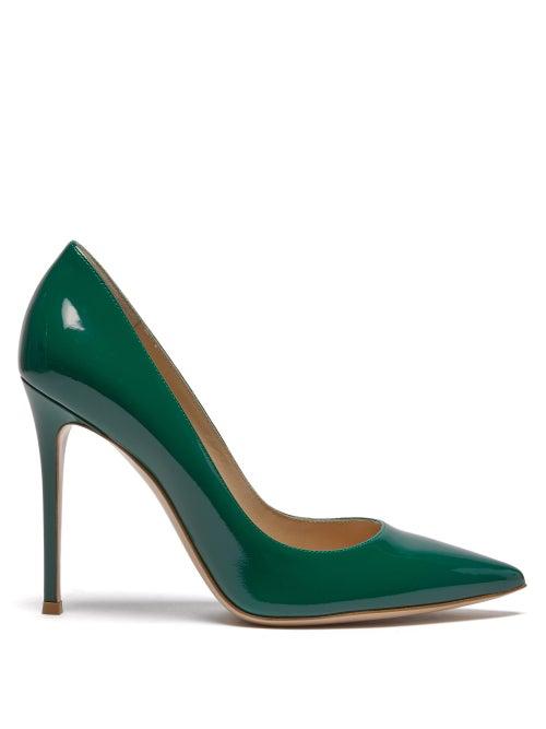 Matchesfashion.com Gianvito Rossi - Gianvito 105 Point Toe Patent Leather Pumps - Womens - Dark Green