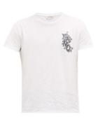 Matchesfashion.com Alexander Mcqueen - Amq-embroidered Cotton-jersey T-shirt - Mens - White Multi
