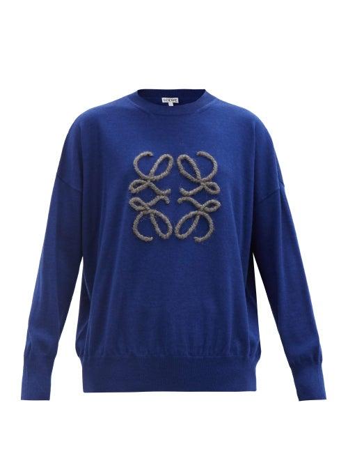 Matchesfashion.com Loewe - Rope-anagram Wool-blend Sweater - Womens - Blue