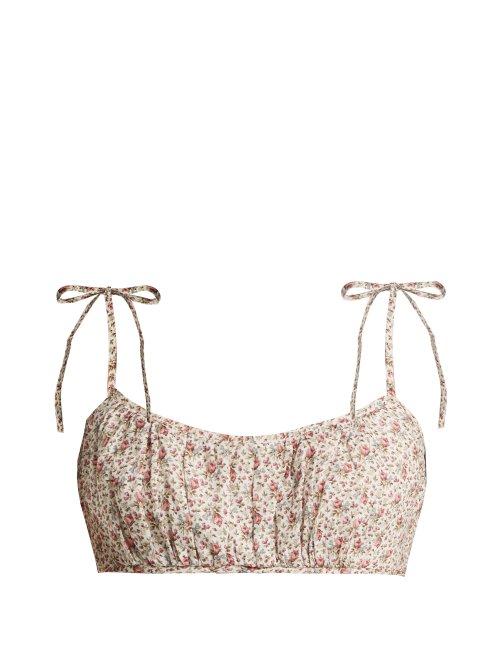 Matchesfashion.com Zimmermann - Heathers Floral Print Linen Cropped Top - Womens - White Print