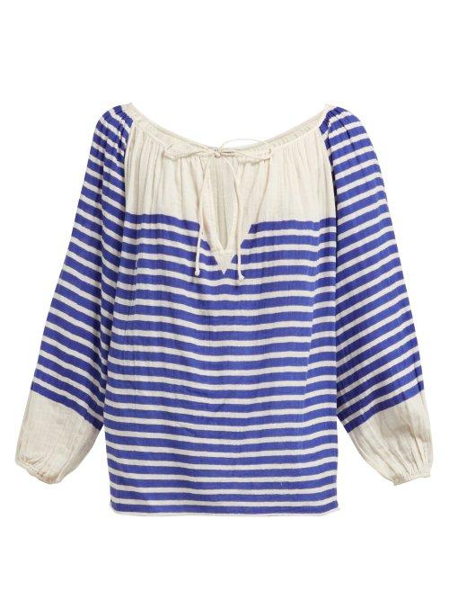 Matchesfashion.com Mes Demoiselles - Bretonne Striped Cotton Blouse - Womens - Blue Stripe