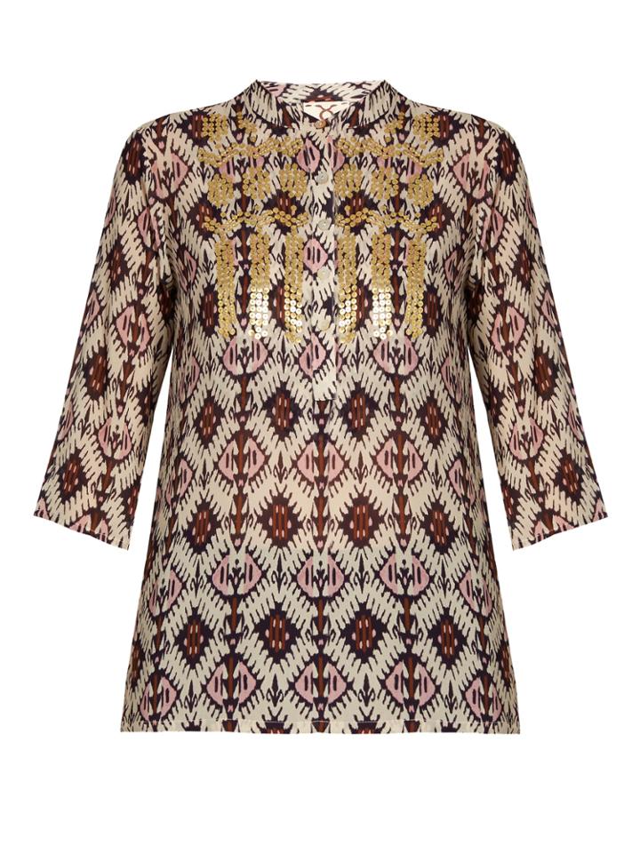 Figue Jasmine Sequin-embellished Silk Tunic Top