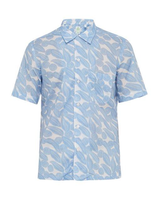 Matchesfashion.com Finamore 1925 - Bart Leaf Print Cotton Shirt - Mens - Blue