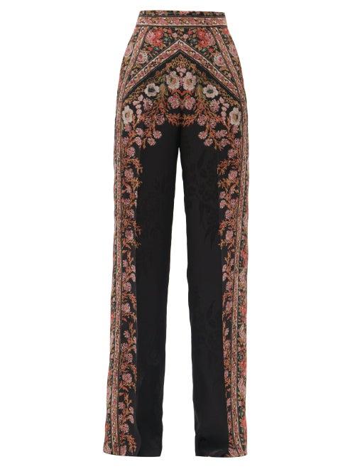 Matchesfashion.com Etro - Palazzo Floral-jacquard Trousers - Womens - Black Multi