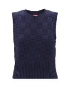 Staud - Cave Basketweave-knit Cotton-blend Tank - Womens - Navy