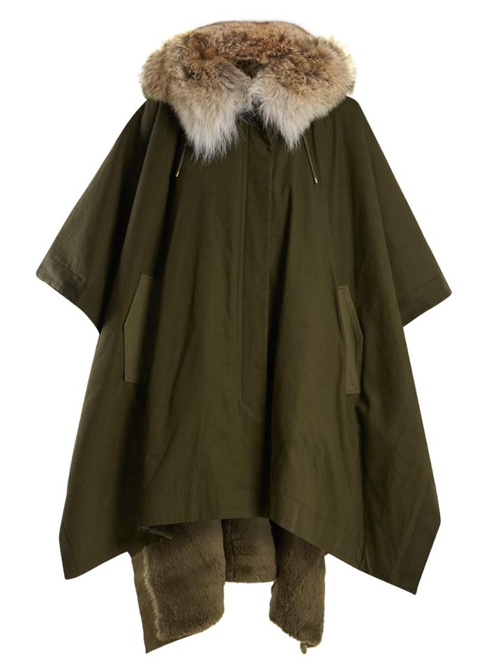 Yves Salomon Army Fur-lined Hooded Cotton-canvas Cape