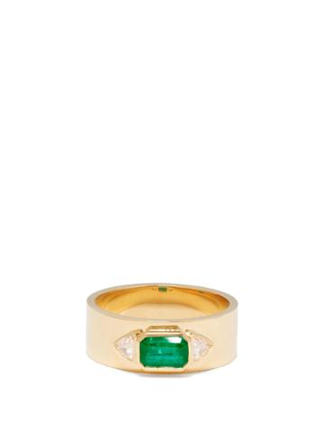 Azlee Nesw 18kt Gold, Emerald & Diamond Ring
