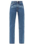 Matchesfashion.com Vetements - Lasered-logo Slim-leg Jeans - Womens - Blue