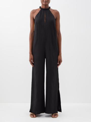 Zeus + Dione - Argo Side-insert Linen-cambric Jumpsuit - Womens - Black