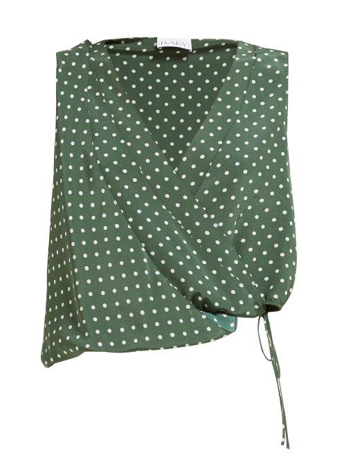 Matchesfashion.com Raey - Cross Over Polka Dot Silk Top - Womens - Green Print