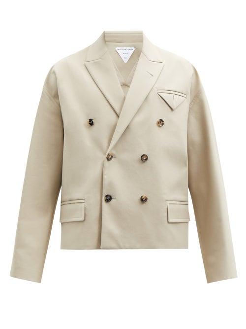 Matchesfashion.com Bottega Veneta - Double-breasted Cotton Blazer - Mens - Beige