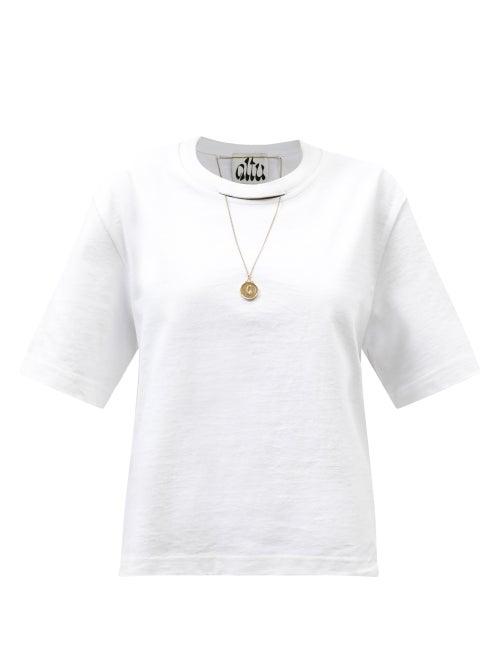 Altu - Necklace Cropped Cotton-jersey T-shirt - Womens - White