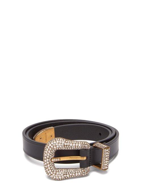 Matchesfashion.com Balenciaga - Crystal Embellished Leather Belt - Womens - Black