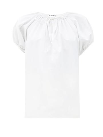 Matchesfashion.com Jil Sander - Ninette Keyhole-neck Organic-cotton Poplin Top - Womens - White